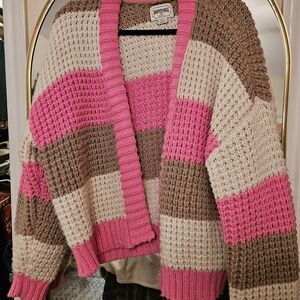 American Eagle Outfitters Vibrant Pink and Neutral Sweater